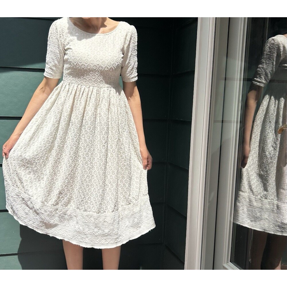 Vintage Cotton Embroidered Sequin White Dress Small Tie back Cottage Prairie